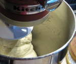 Mixer bread-dough is ready to shape when it pulls cleanly away from sides of the bowl.