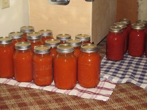 Canned tomato soup and spaghetti sauce. Waiting to be marked and put in the canned food pantry.
