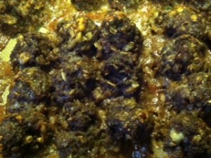 Meatballs just out of the oven.  Use immediately or cool and package in plastic bags for the freezer.  Label and date.